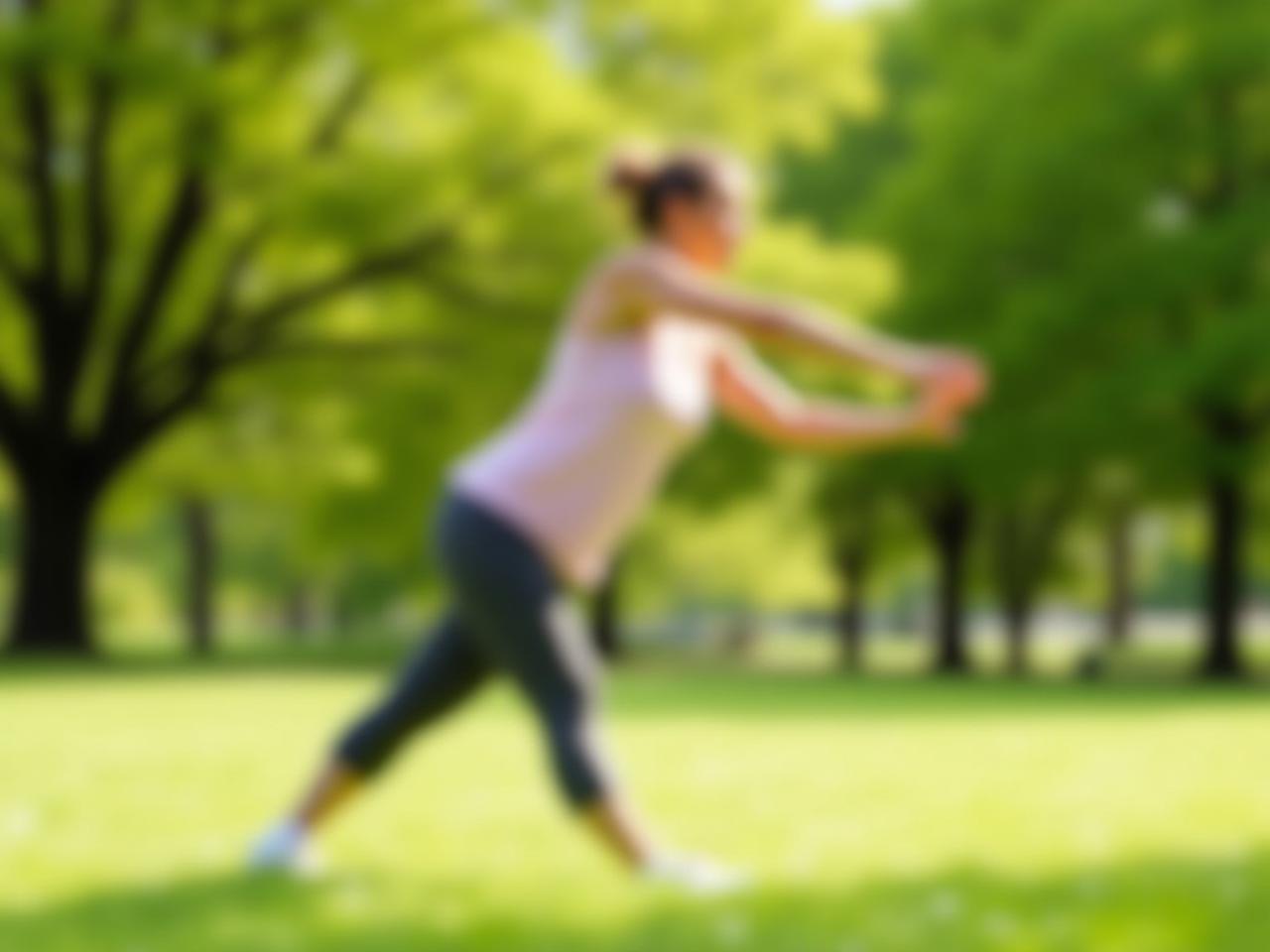 A person doing a natural movement exercise in a park, surrounded by green trees and sunshine.