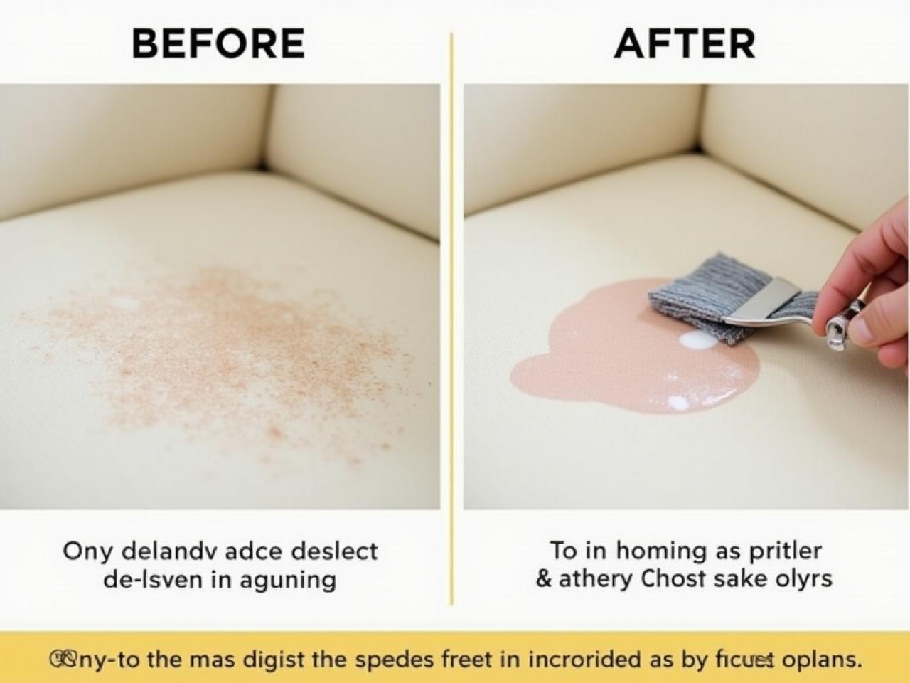 A before-and-after picture of a sofa stain being cleaned, showcasing the effectiveness of home cleaning methods.