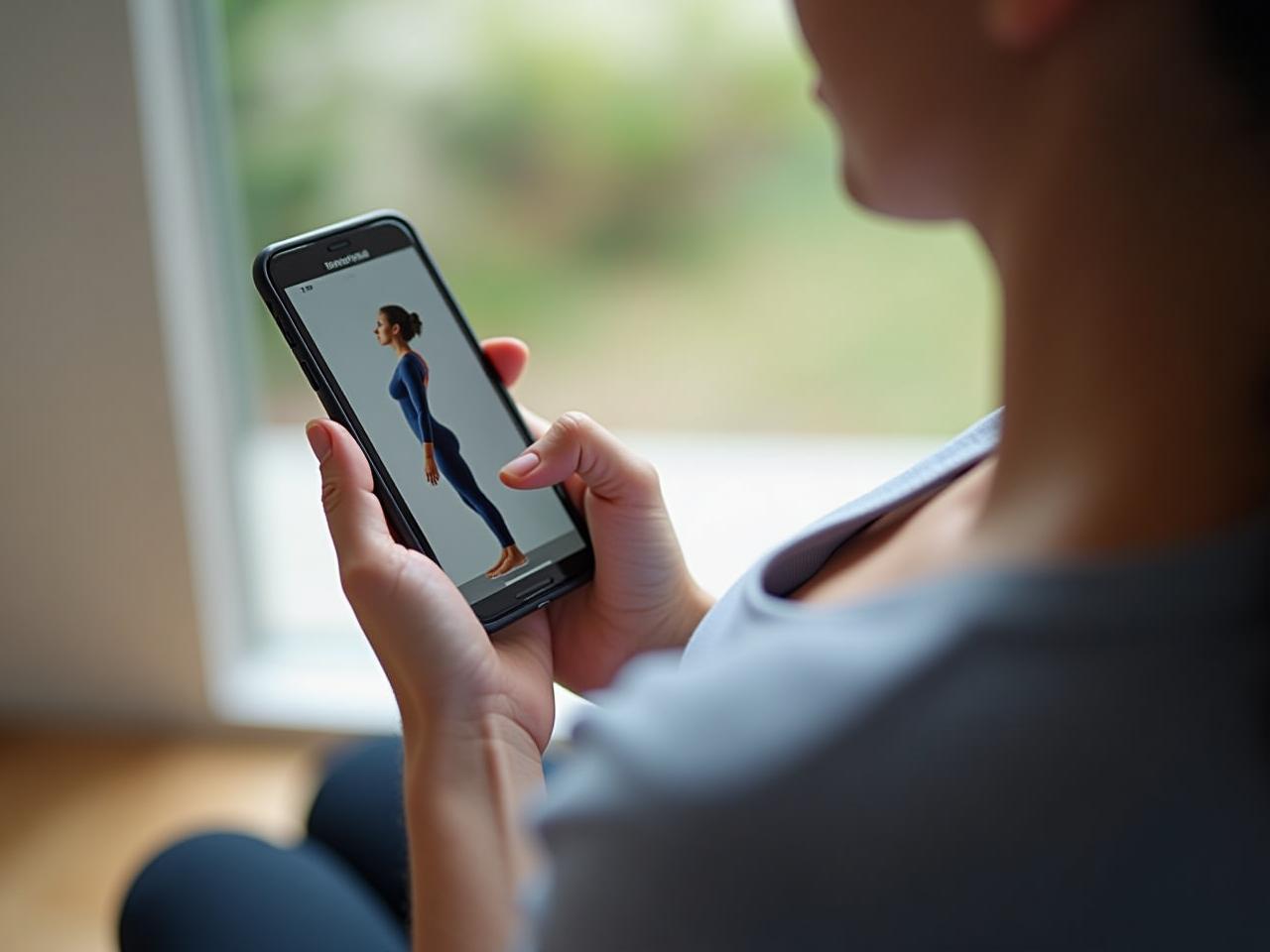 A person using a smartphone app to analyze their posture, with a focus on back health and pain prevention.