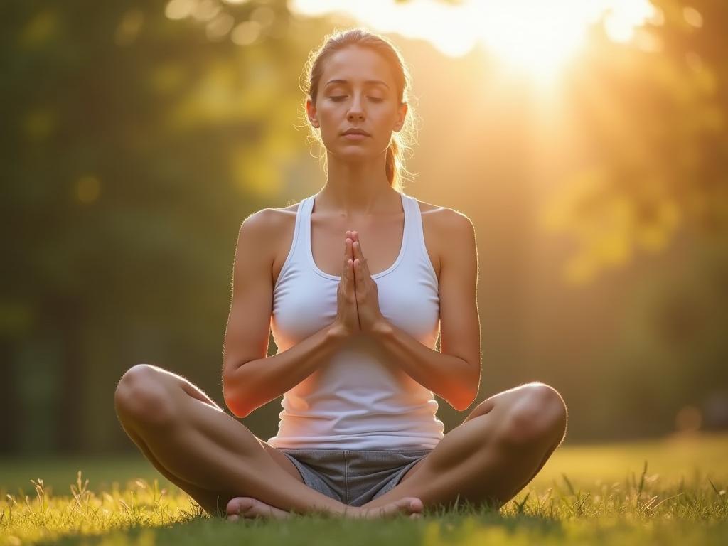 A person practicing deep breathing exercises outdoors.