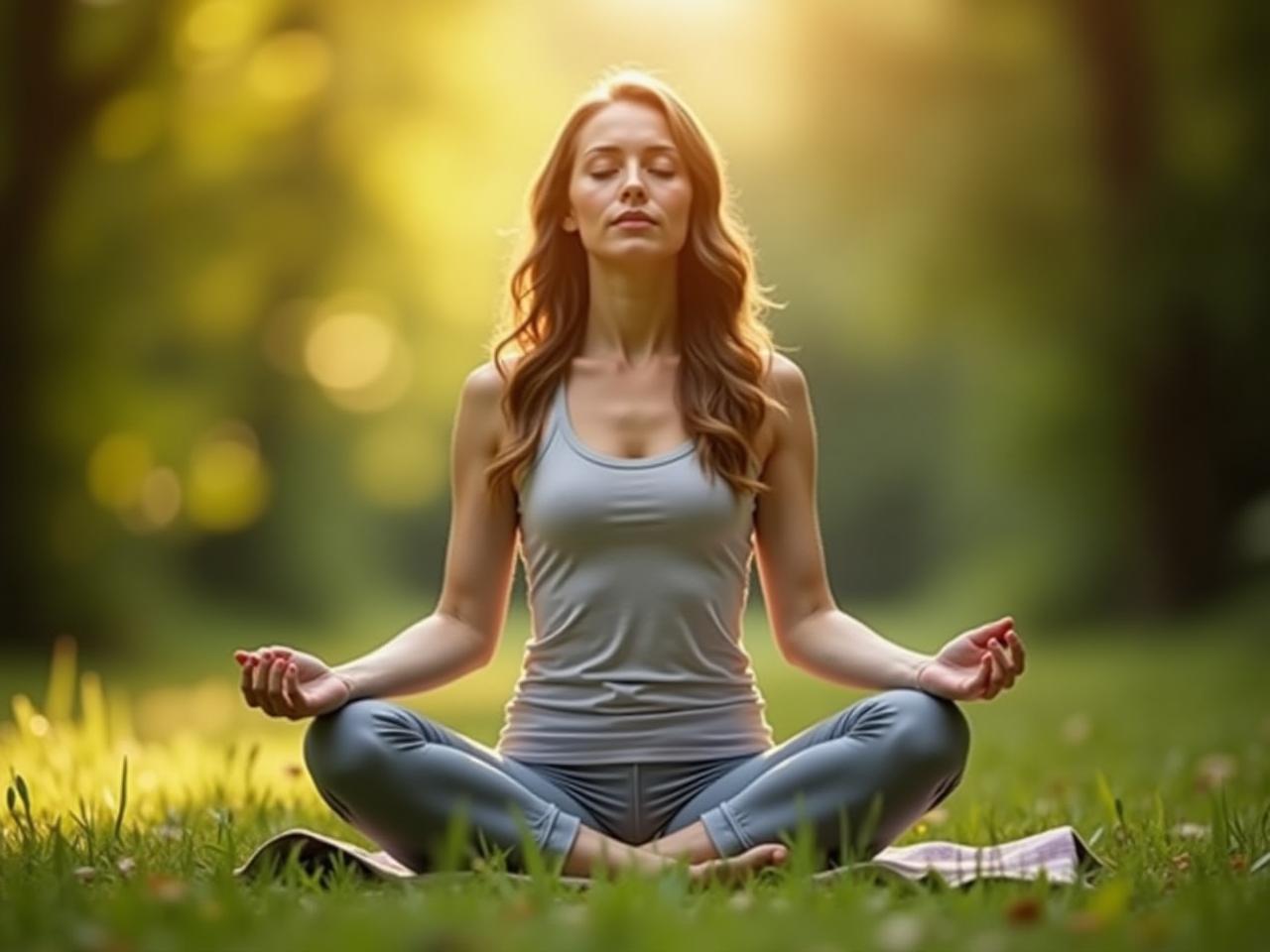 Person doing breathing exercises while sitting in a yoga pose in nature.