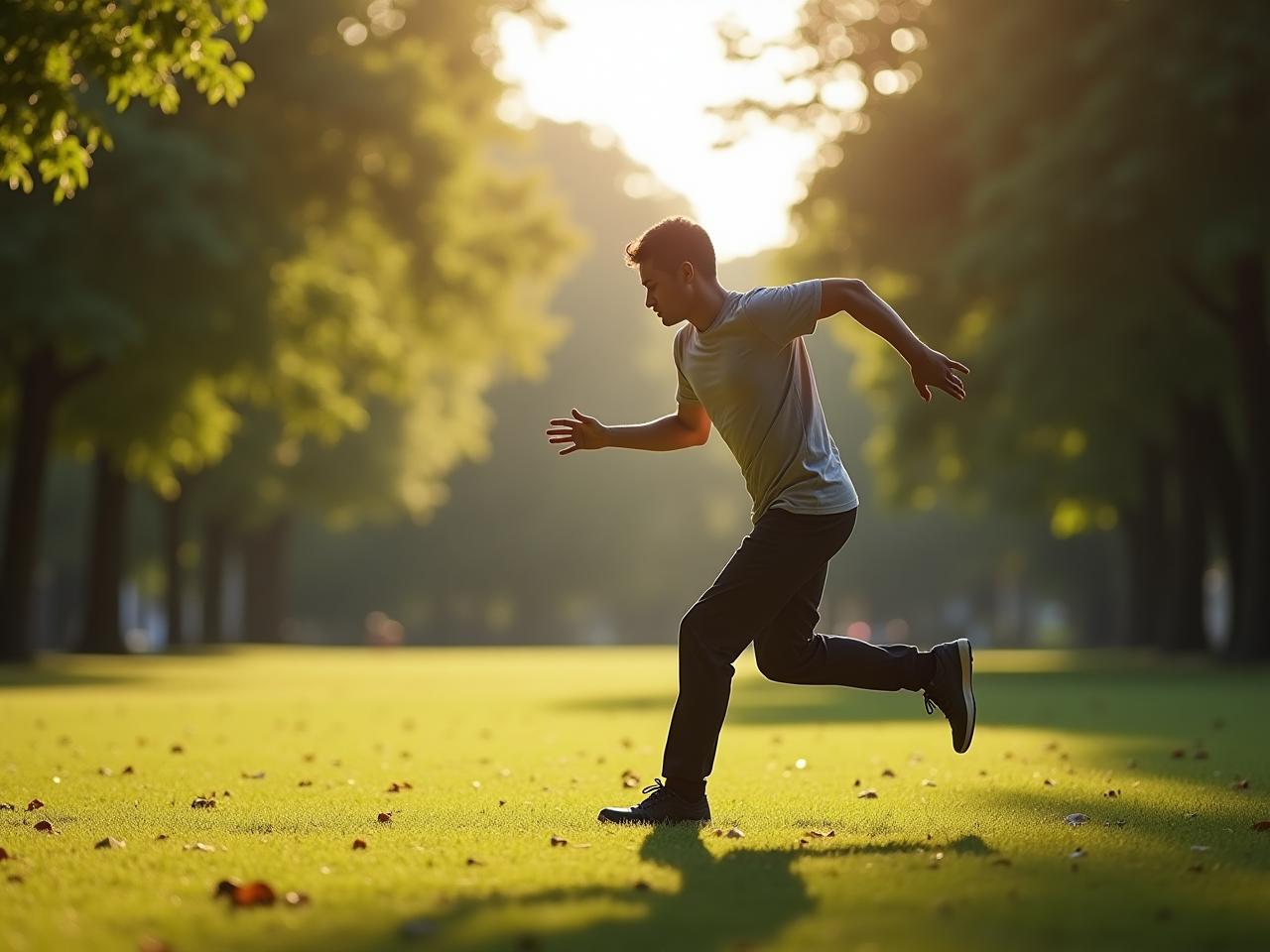 A person moving naturally in a park, highlighting the concept of natural movement and hormesis.