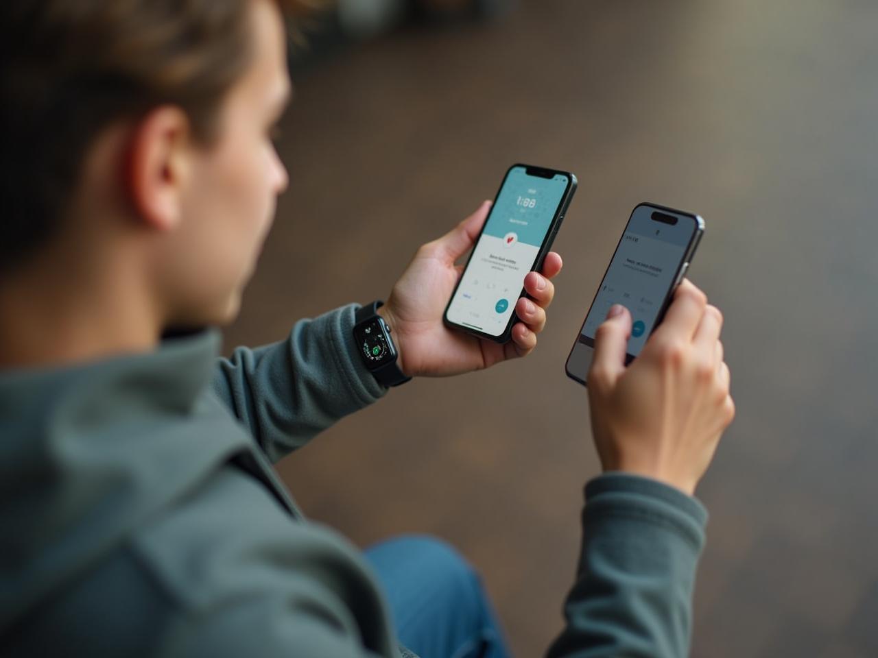 A person wearing a smartwatch and using a mobile app to track their health data.