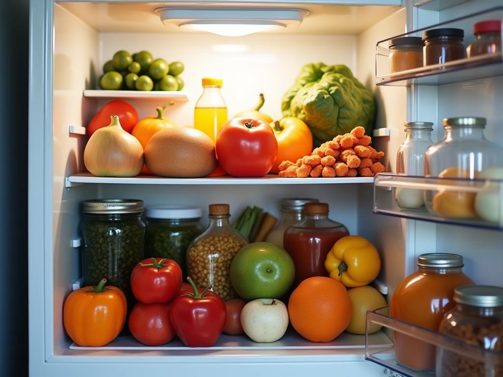 A photo of a cluttered refrigerator with various food items, highlighting the potential problematic food combinations discussed in the article.