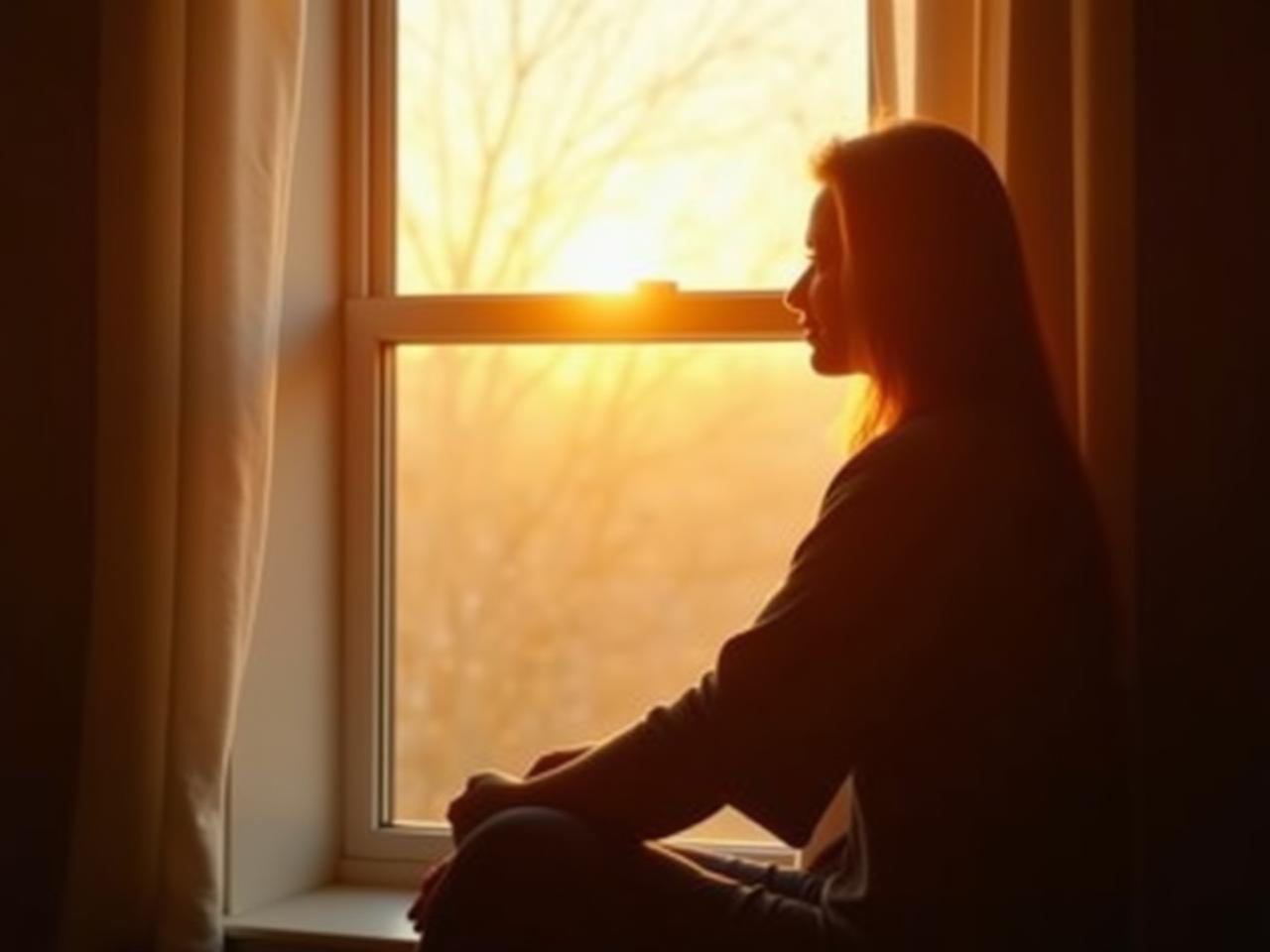 A person sitting by a window enjoying the morning sunlight.