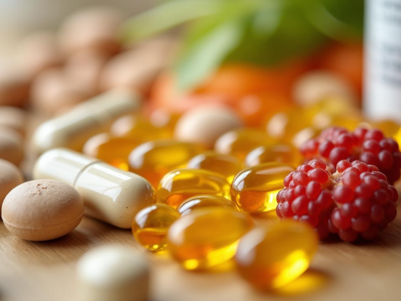 Close-up shot of various probiotic supplements, including capsules and fermented foods, with a focus on reading the labels.