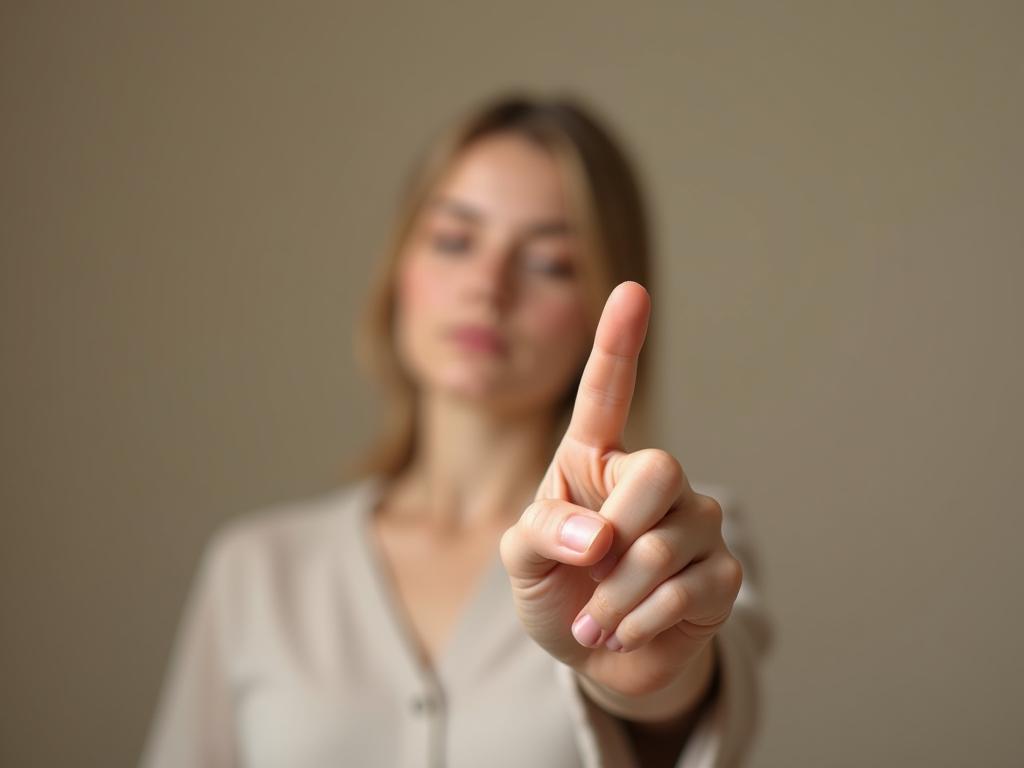 A person gently pressing a pressure point on their hand, with a serene expression on their face and a calming background.