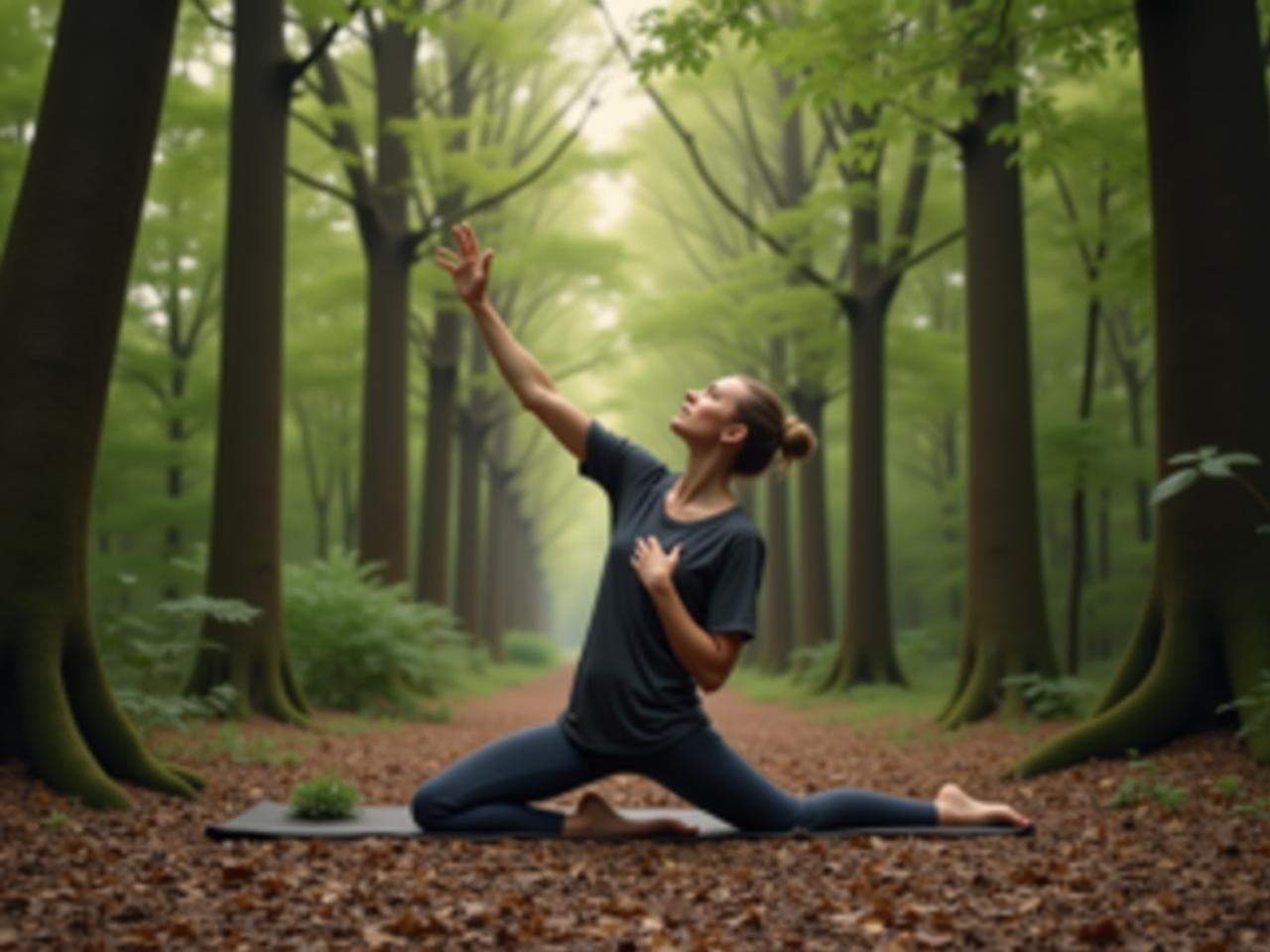 A person performing a natural movement exercise outdoors in a natural environment like a forest.