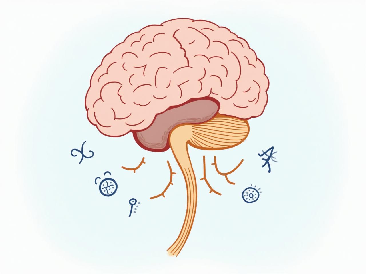 Illustration of the brain-gut connection, showing interconnected pathways and bacteria influencing mood.