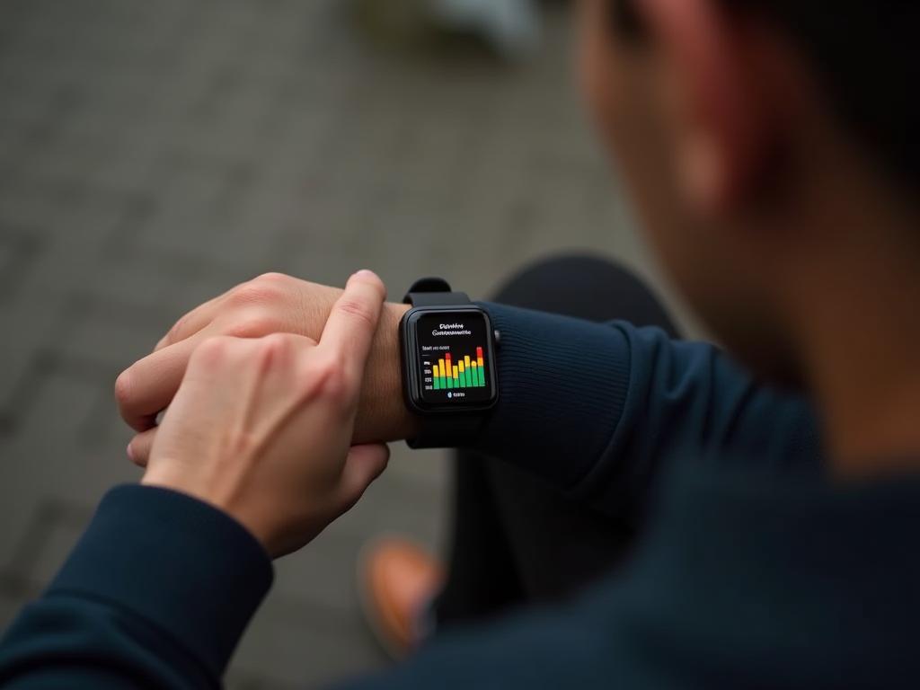 A person using a smartwatch to track their health metrics.