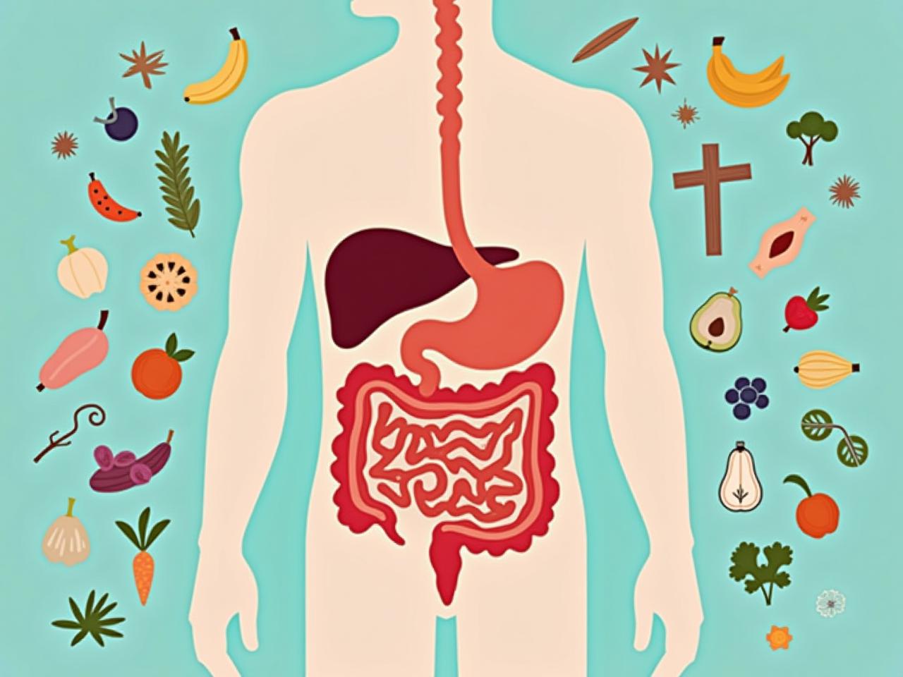 Image of a healthy gut microbiome, possibly with images of fermented foods or a brain-gut connection diagram.
