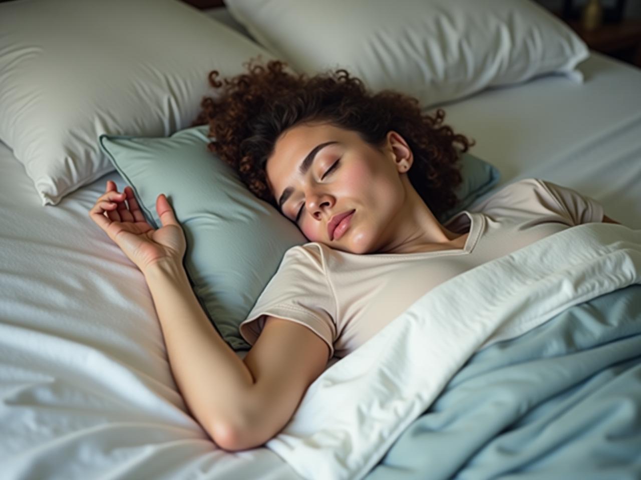 A person sleeping peacefully in a comfortable bed.
