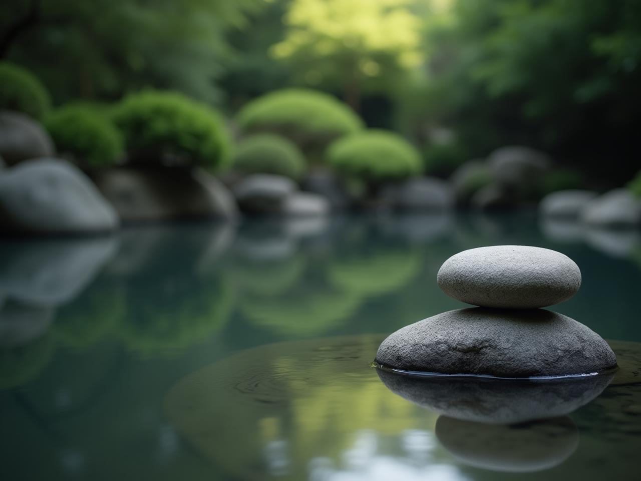 A serene image of a Japanese zen garden with focus on a single rock.
