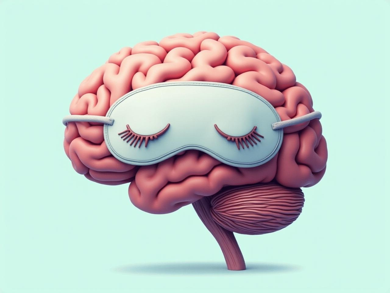 Image of a brain with a sleep mask, symbolizing the importance of sleep for brain health.