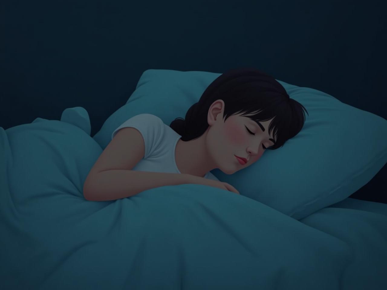 A person struggling to fall asleep in bed at night.