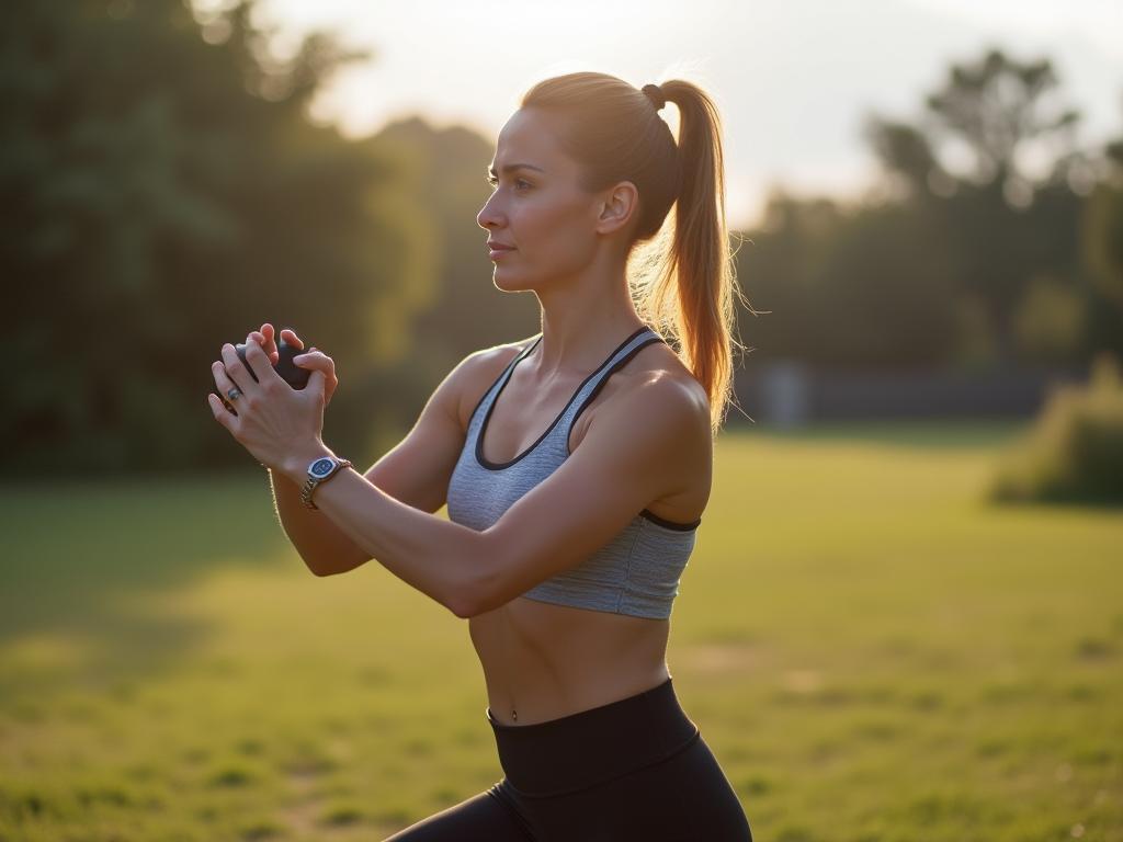 Woman doing functional training outdoors with natural movements.