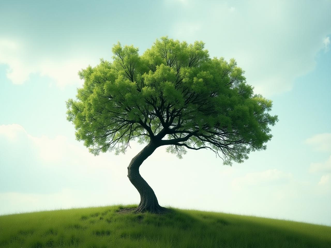 A resilient tree bending in the wind but not breaking, symbolizing mental resilience and strength.