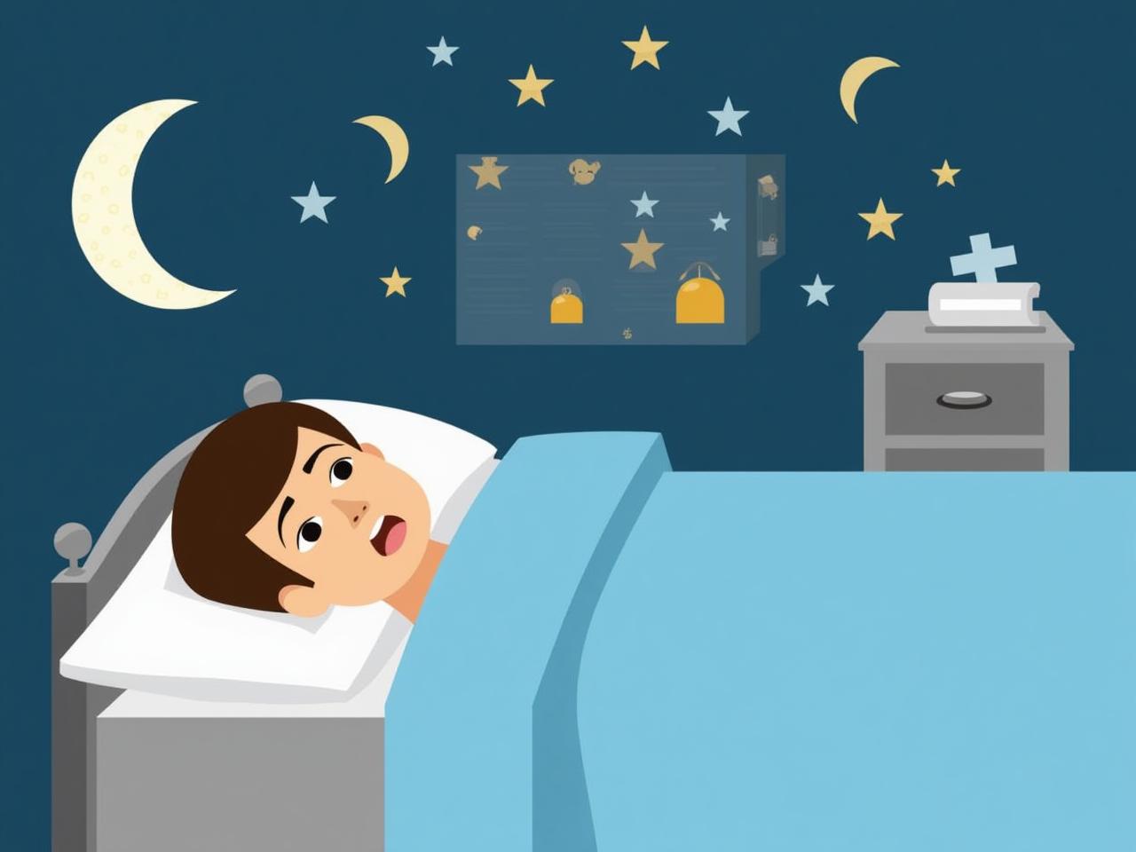 A person lying in bed, unable to sleep, with the caption Tryptophan Sleep Secret