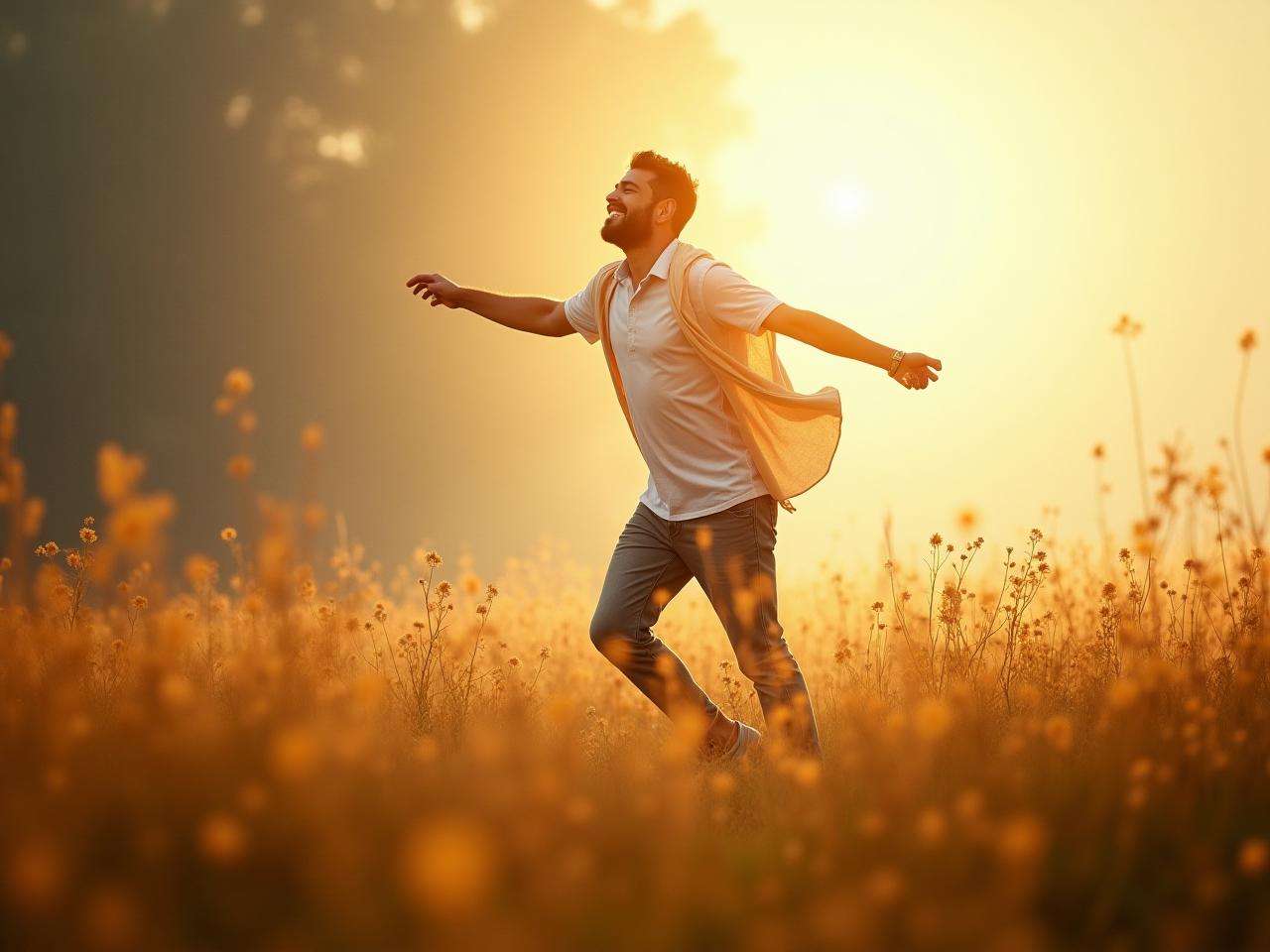 A person moving naturally in nature, with a sense of freedom and vitality.