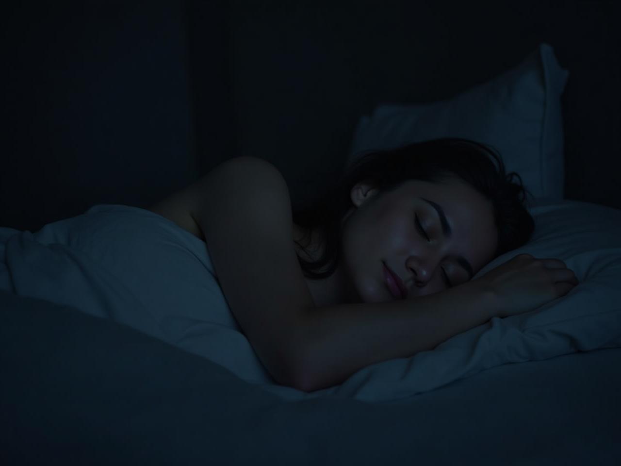 A person sleeping peacefully in a dark, quiet room, emphasizing the importance of quality sleep.
