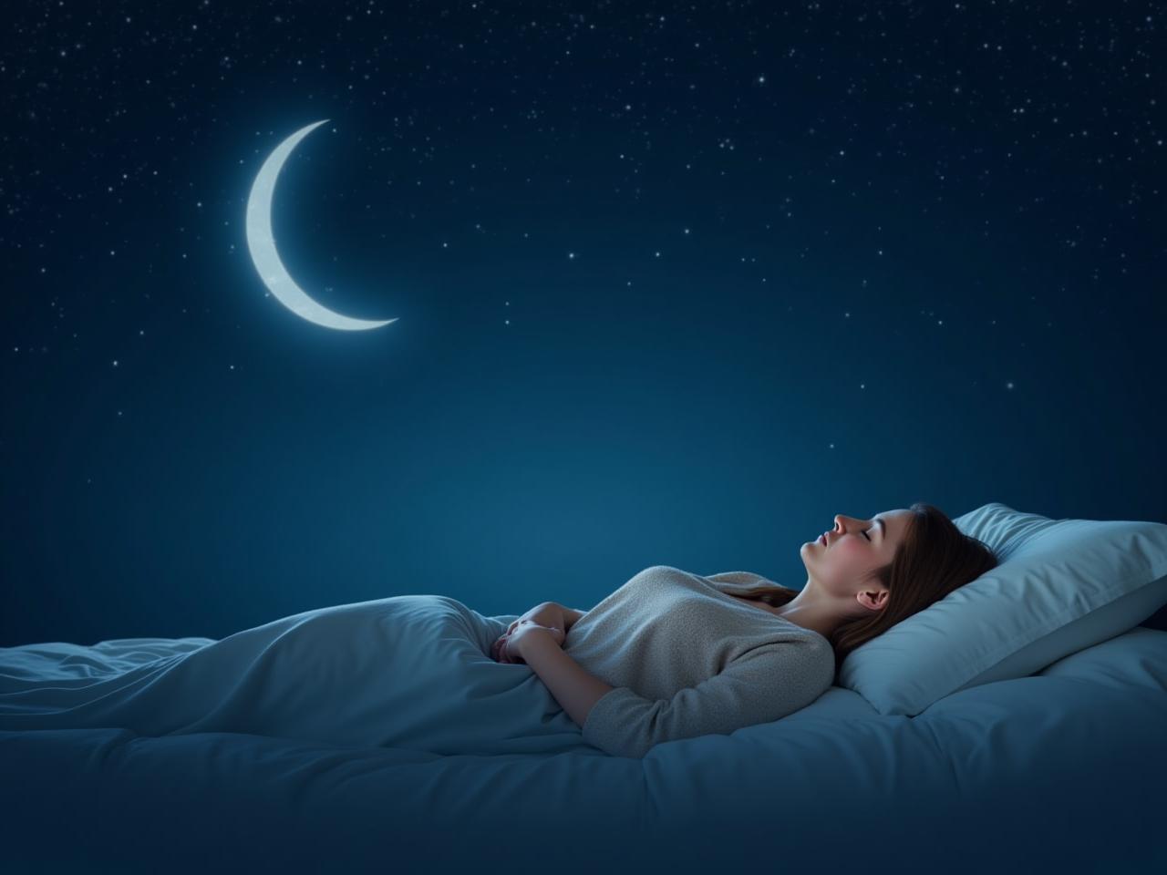 A person peacefully sleeping under a starry sky, representing restful sleep and connection to natural rhythms.