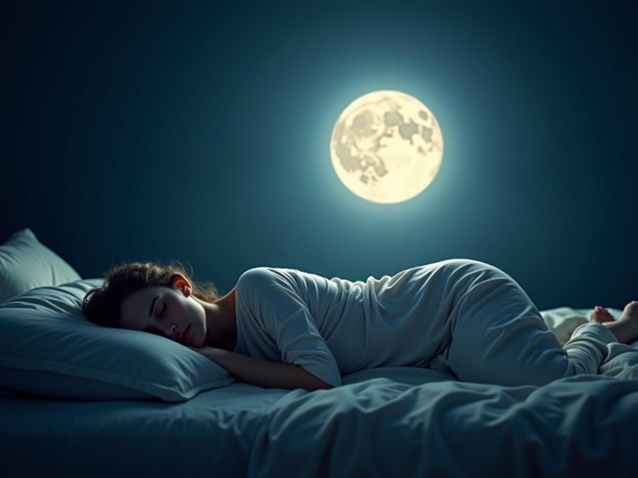 A person sleeping peacefully under a full moon.