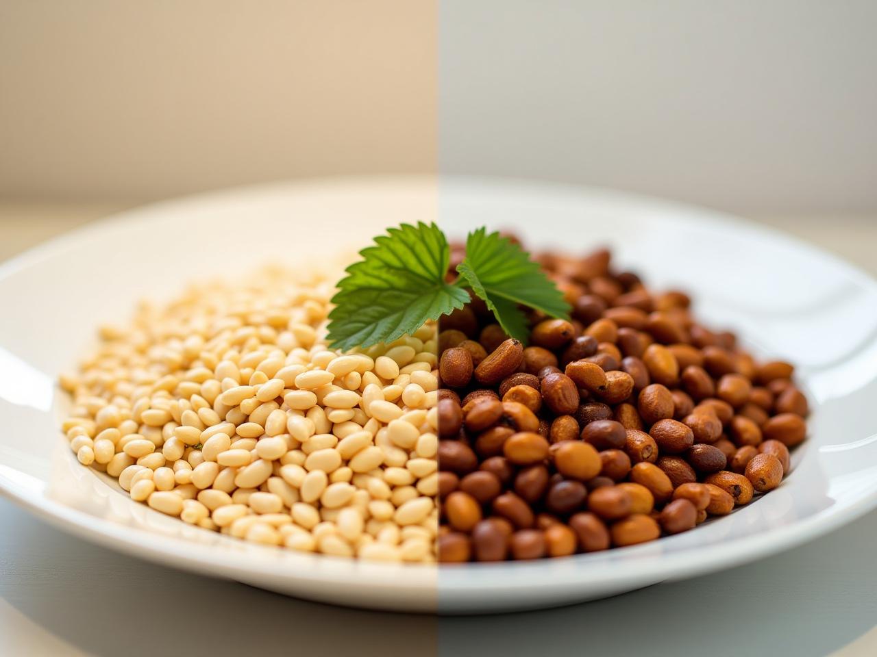 A comparison between a plate of whole grains and a ketogenic diet meal, with a focus on longevity and health benefits.