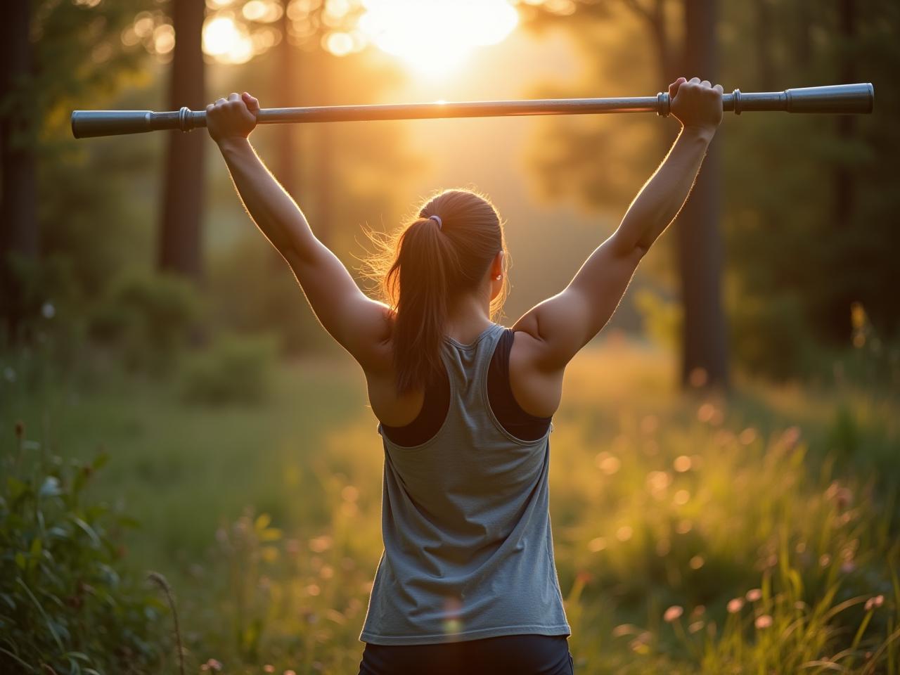 A person lifting a weight in a natural environment, emphasizing the connection between movement and vitality.