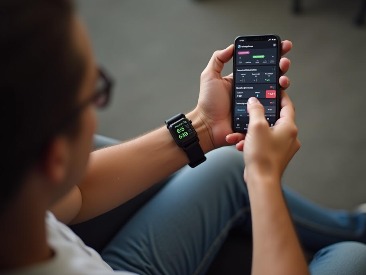 A person wearing a smart watch looking at HRV data on their phone.