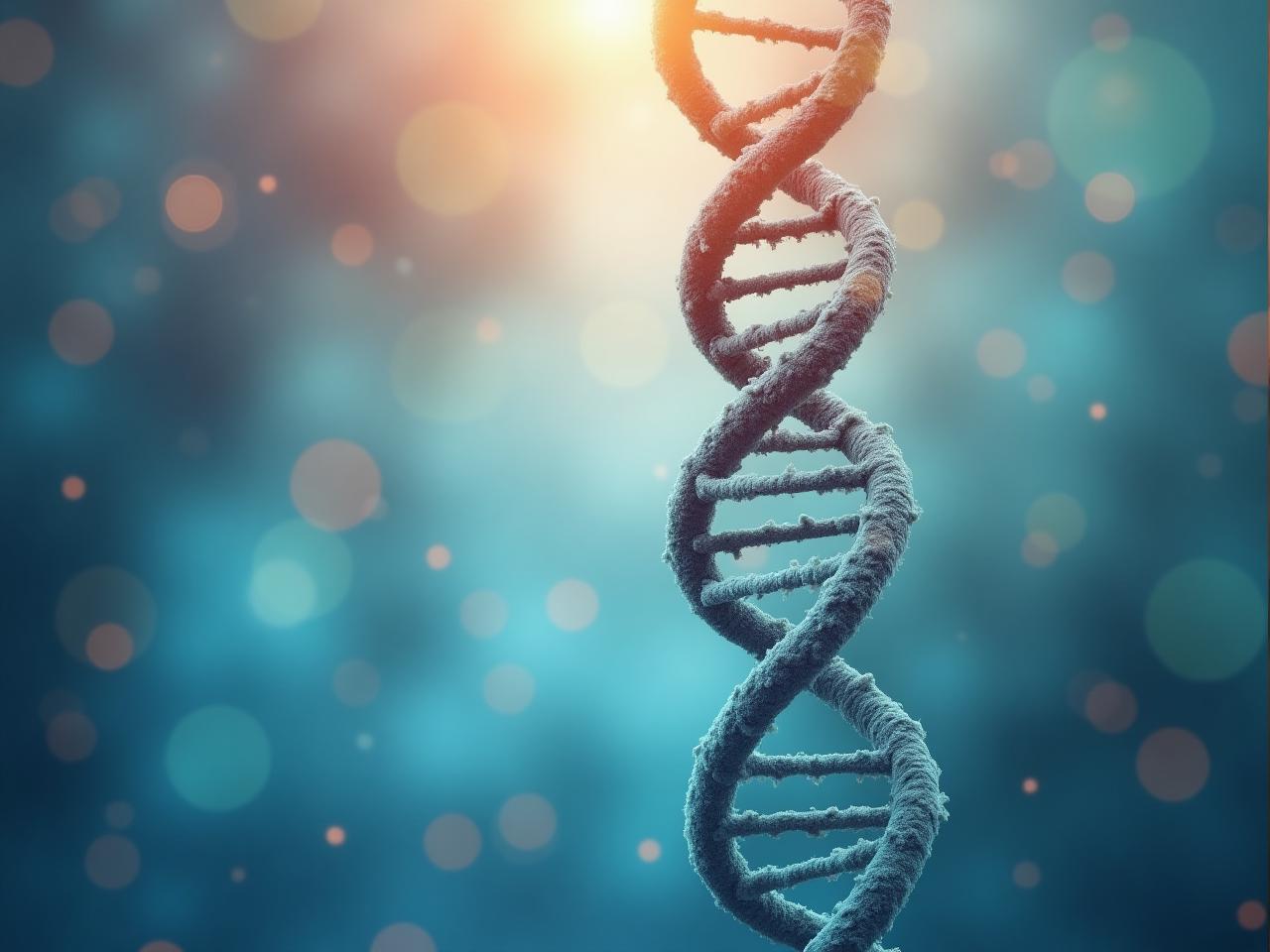 Abstract image representing the connection between stress and aging, with DNA strands and calming colors.
