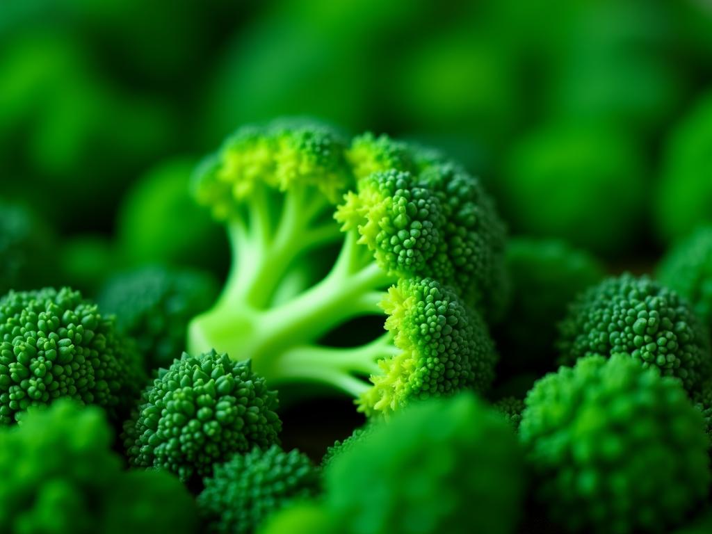 A close-up shot of fresh broccoli florets with vibrant green color, showcasing their texture and nutritional appeal.