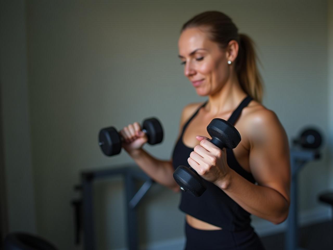 A person doing a strength training exercise with dumbbells, symbolizing the fight against sarcopenia.