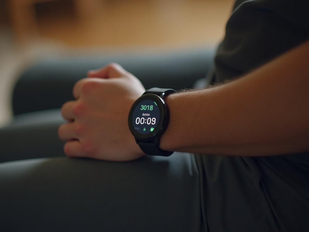 A person using a smart watch to monitor their HRV while sitting at home.