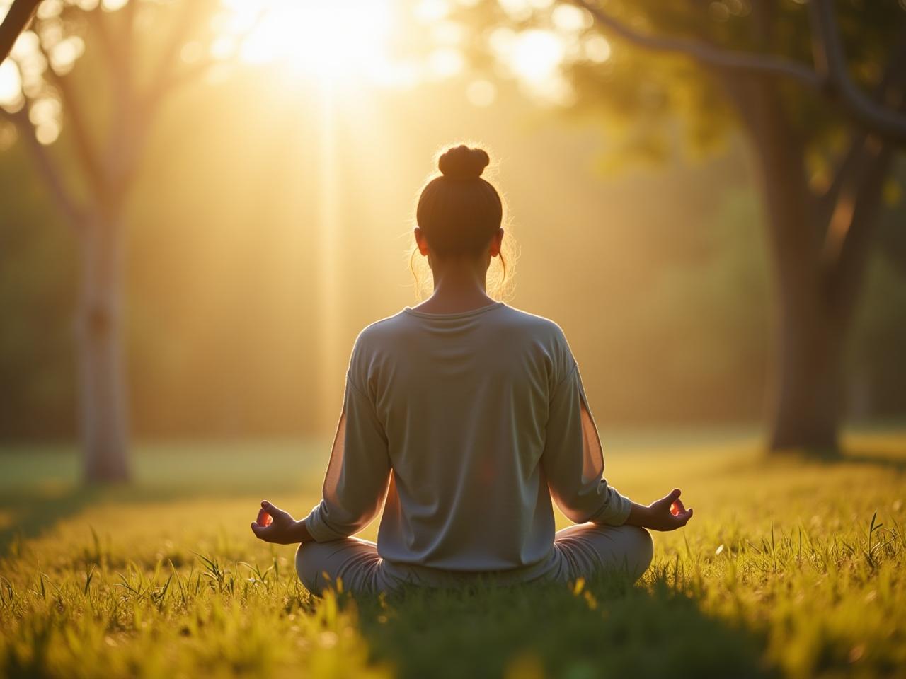 A person meditating peacefully in nature.