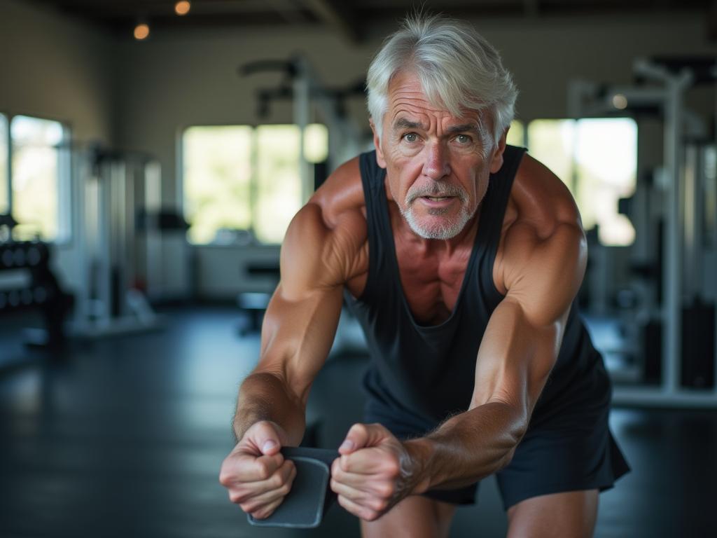 A person exercising with poor form in a gym, symbolizing common workout mistakes that can accelerate aging.