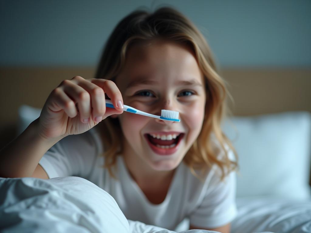 A person brushing their teeth before bed, symbolizing the connection between oral hygiene and sleep quality.