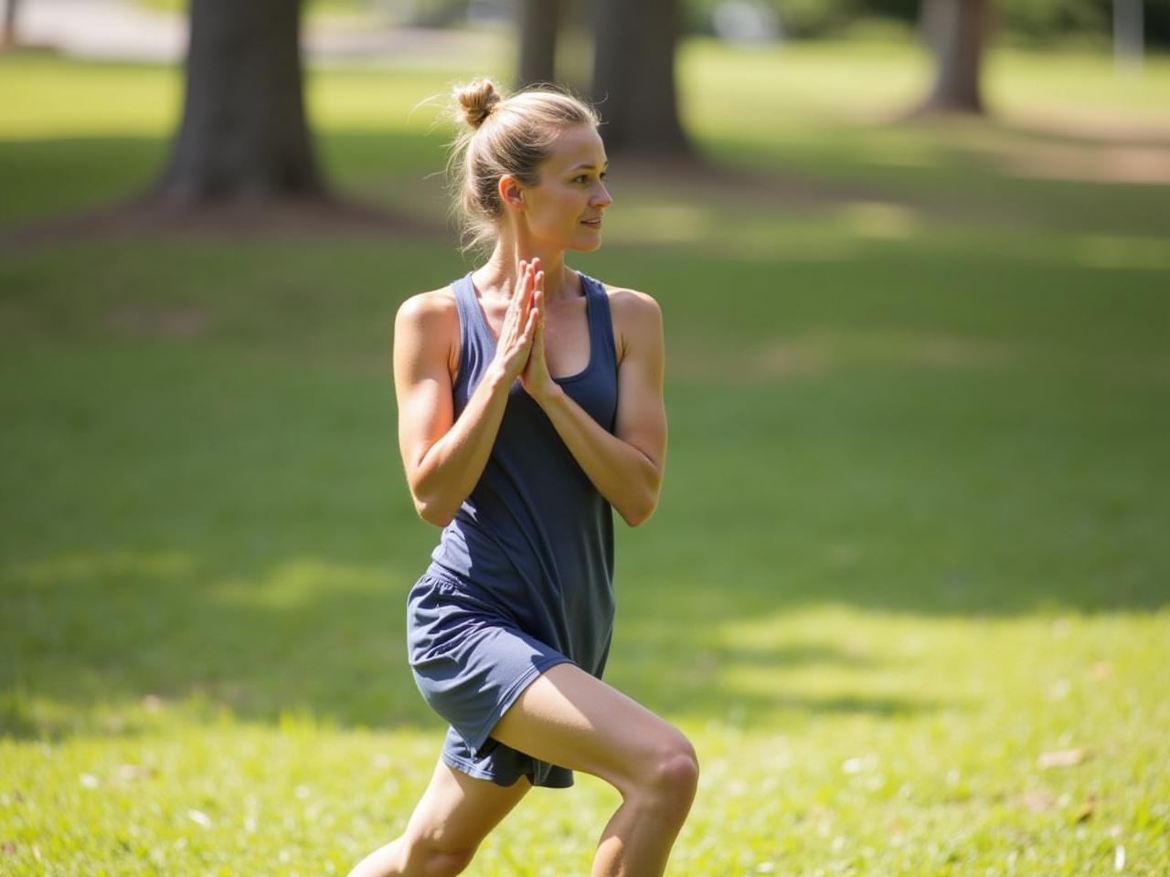 A person performing a natural movement exercise outdoors.
