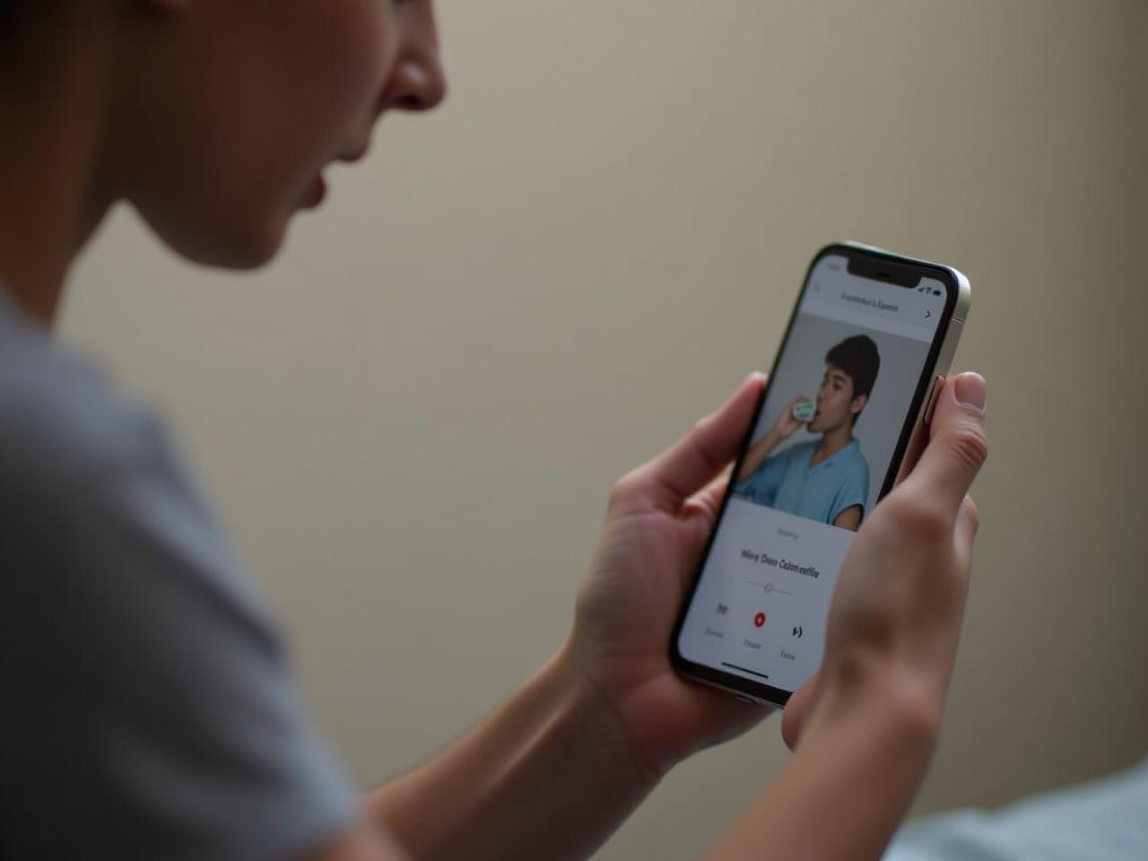 A person using a smartphone to record their breath for health analysis.