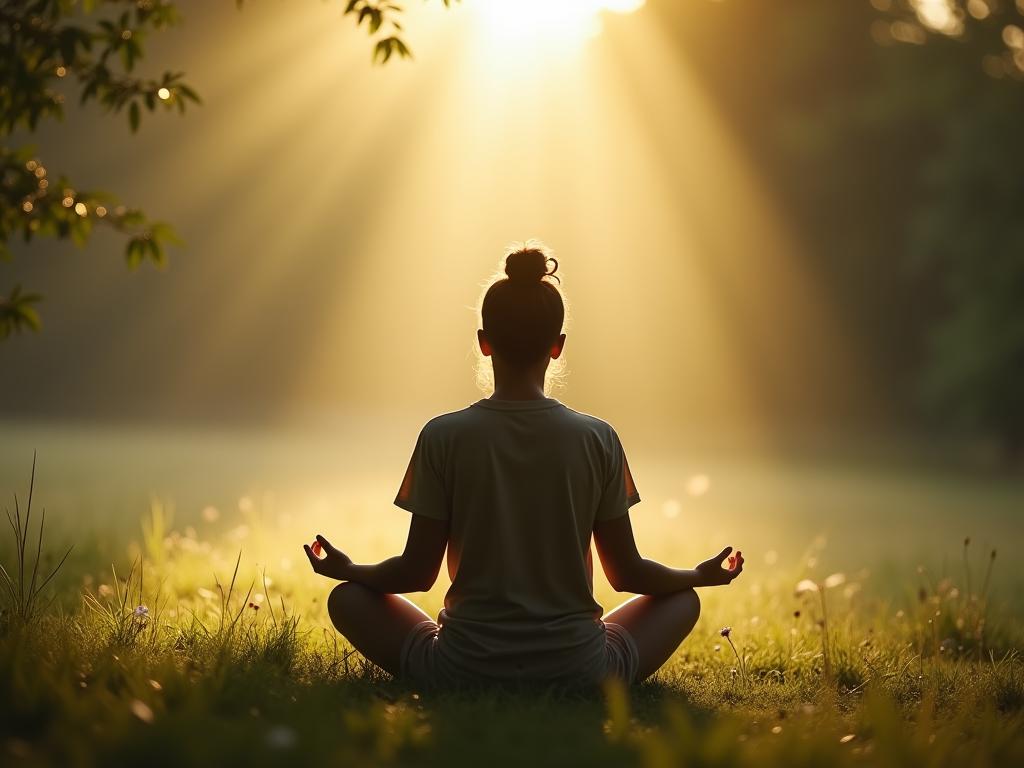 A serene image of a person meditating in nature.