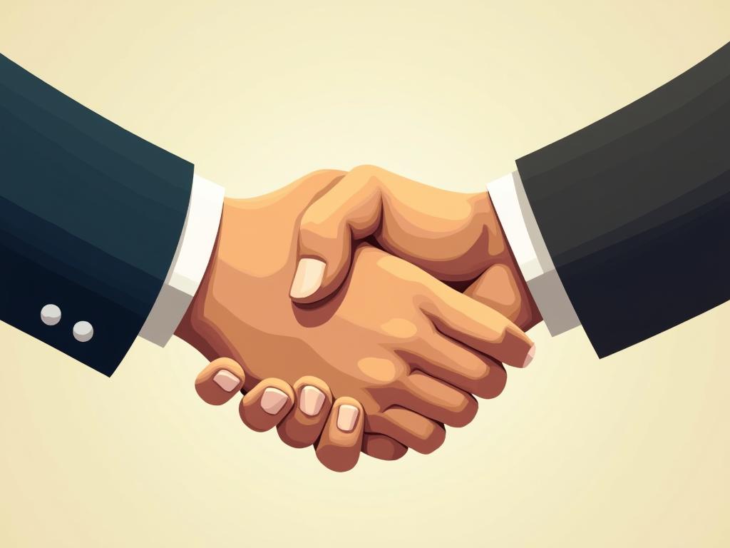 A strong hand giving a firm handshake, symbolizing strength and confidence.
