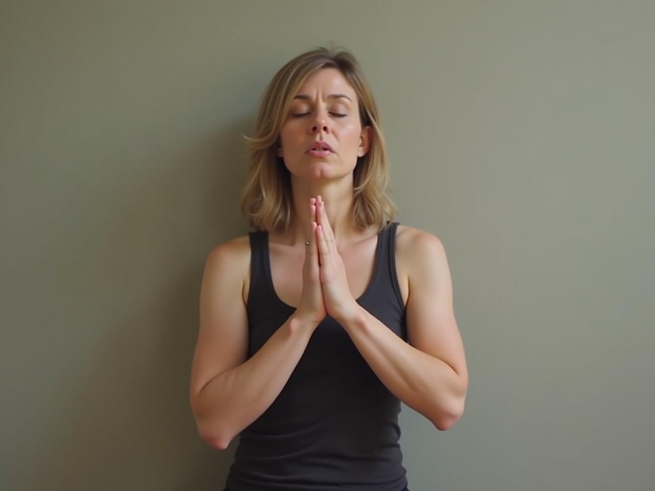 A person exercising with focus and proper breathing technique.