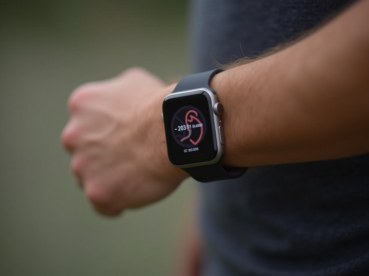A person wearing a smartwatch and checking their heart rate after a workout.
