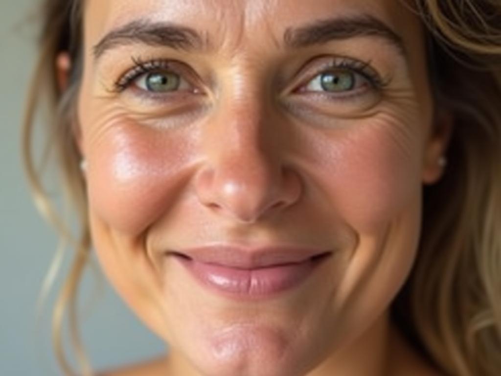 A close-up shot of a persons face showing a healthy and vibrant complexion, symbolizing anti-aging and cellular health.