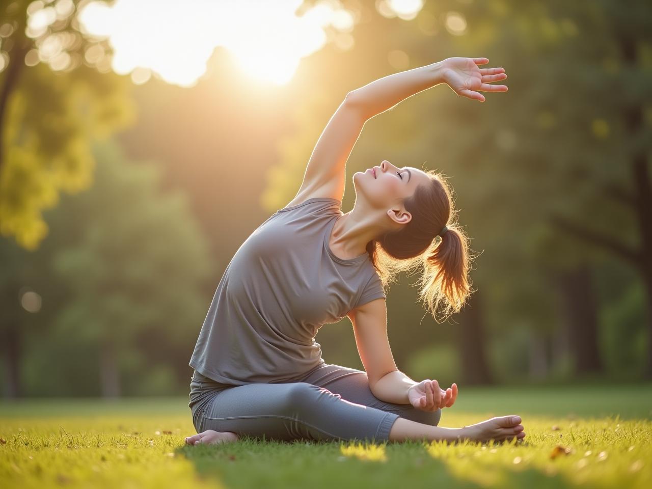 A person doing a simple stretching exercise outdoors with a focus on brain health and movement.