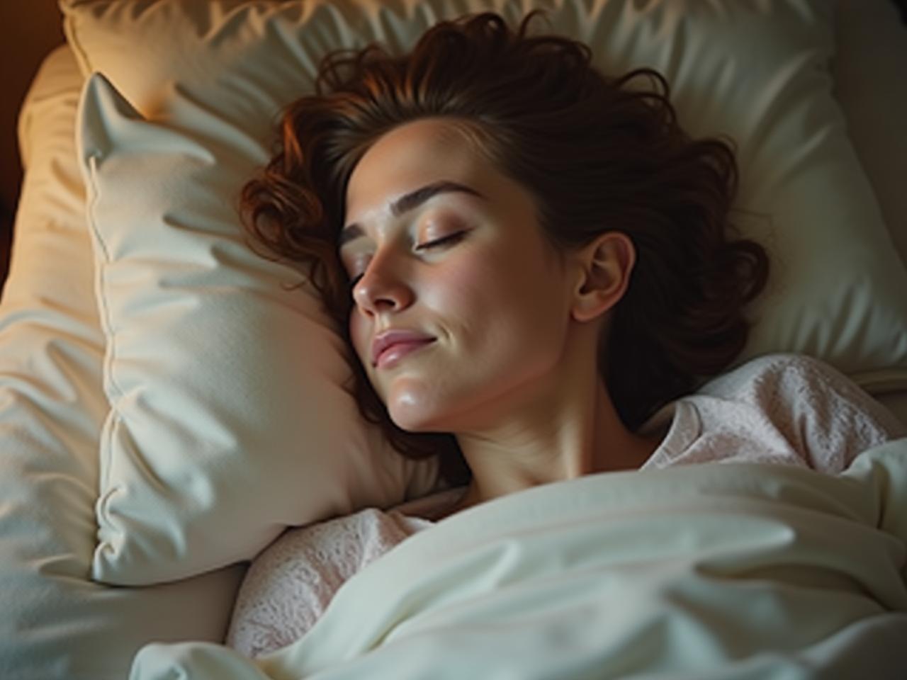 A woman sleeping peacefully in a cozy bed.