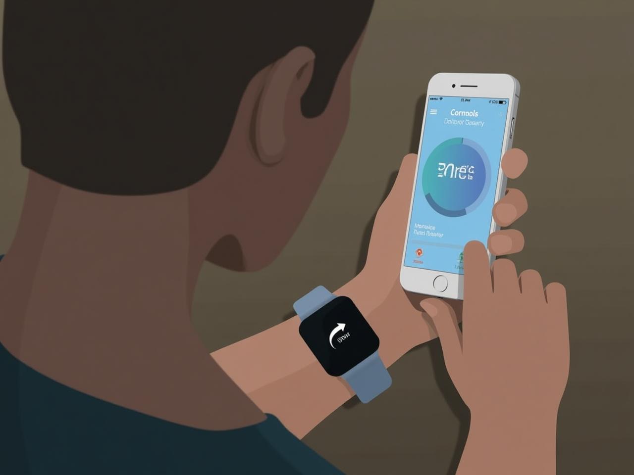A person wearing a smart sensor on their wrist, connected to a smartphone app displaying cortisol levels.