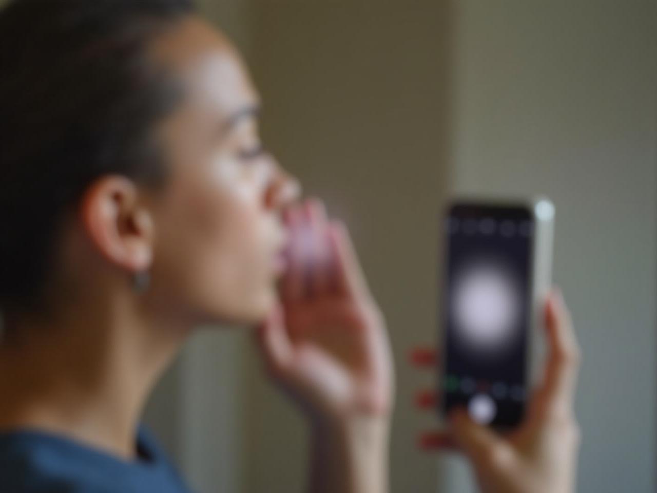 A person using a smartphone to record their breathing sounds.
