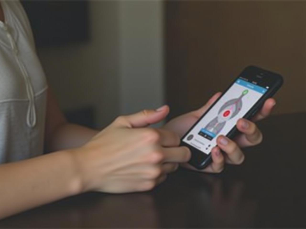 A person using a smartphone app to analyze their breathing patterns.