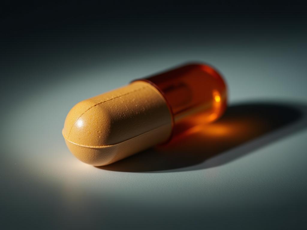 A close-up shot of a multi-vitamin tablet with a dark shadow looming over it, symbolizing a hidden danger.