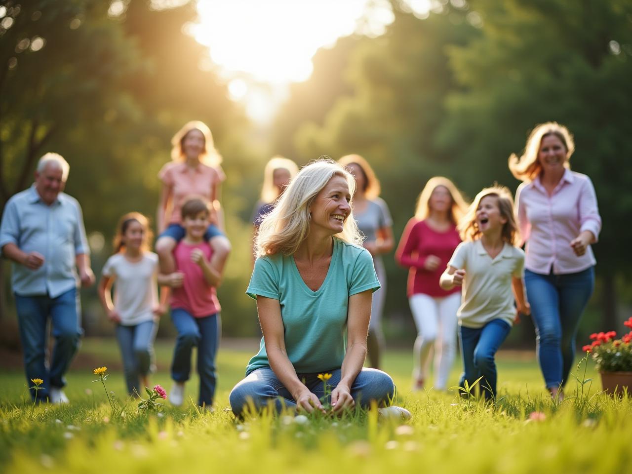 A vibrant photo showing diverse people of various ages engaged in natural movements like gardening, dancing, and playing outdoors, symbolizing functional fitness.